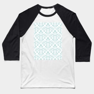 Scroll Damask Pattern Duck Egg Blue on White Baseball T-Shirt